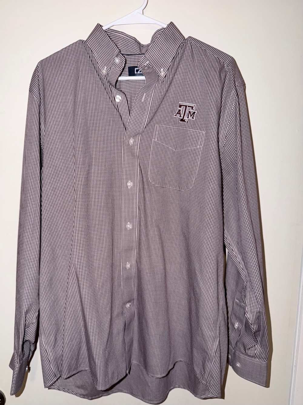 Cutter & Buck Maroon and White Gingham Button-Down Shirt with A&M Logo
